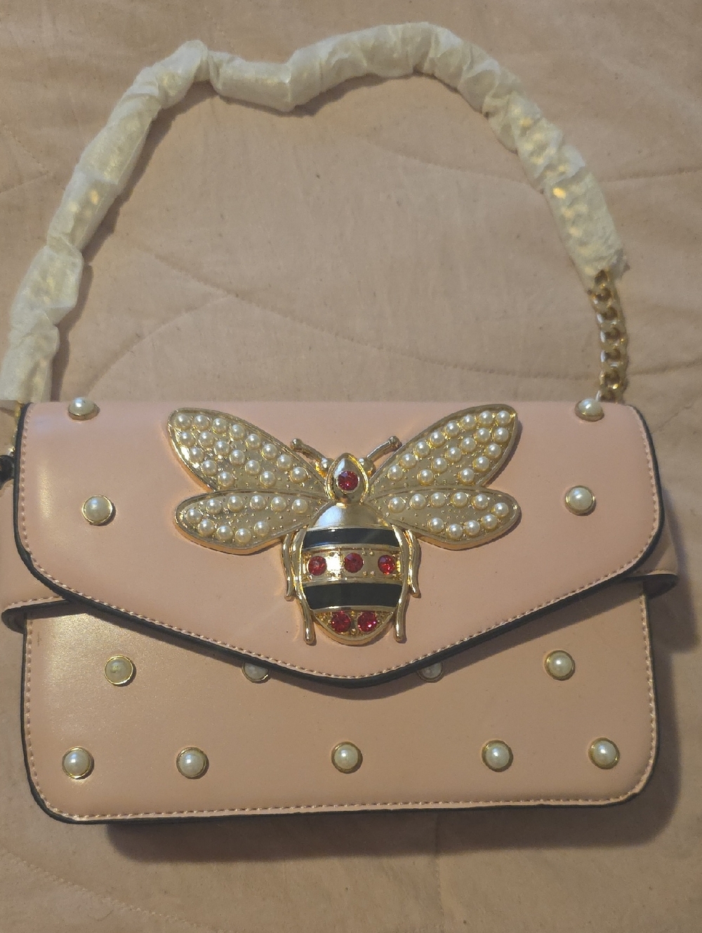 Pearl Bee Embellished Pink Shoulder Bag
